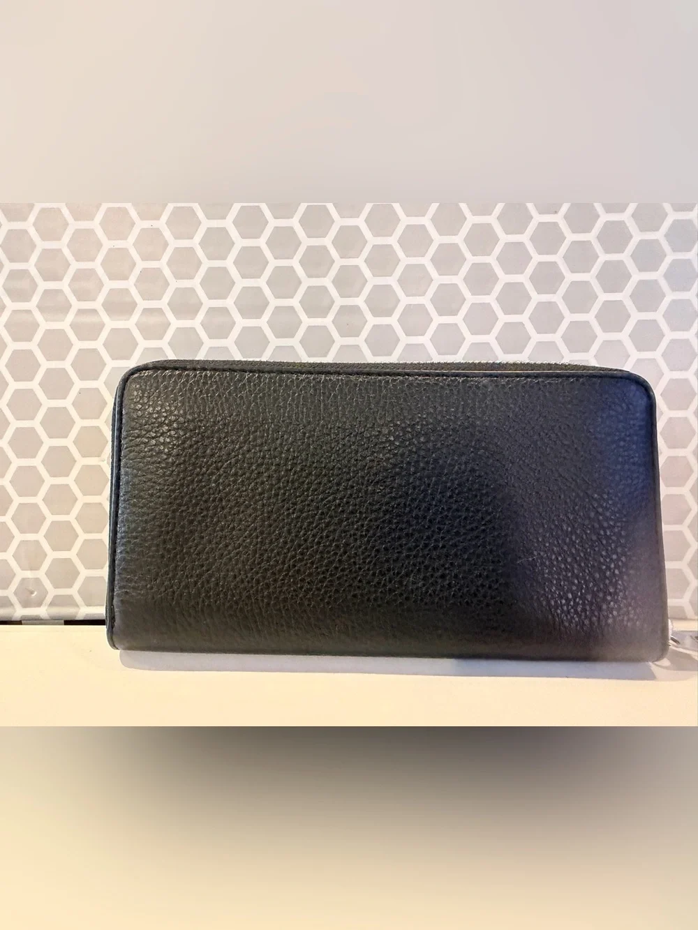 Coach Black Pebbled Leather Zip Wallet with Silver Logo